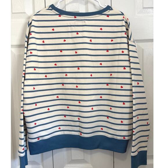 Pact Organic NWT Striped Scattered Hearts Fleece Lined Slouchy Sweatshirt Large - Picture 3 of 6